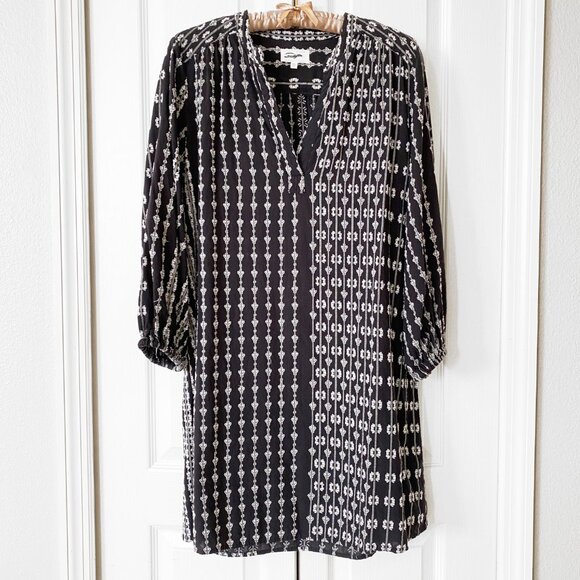 Lou & Grey Botanica Long Sleeved Boho Mini Shift Dress | Black / White | XS - Picture 3 of 10